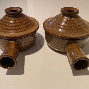 Two Vintage Stoneware Pottery ONION SOUP BOWLS